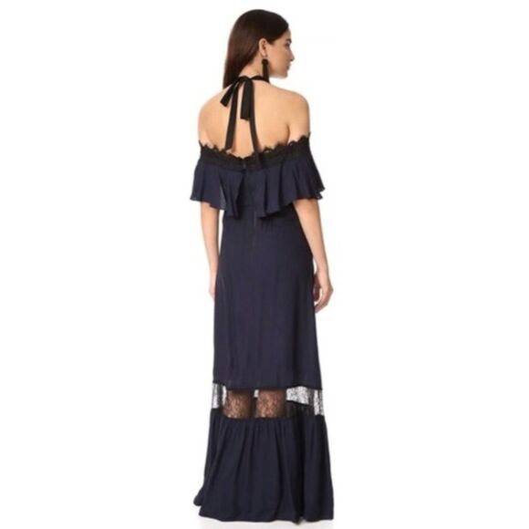 ALICE+OLIVIA Mitsy Off-The-Shoulder Maxi Dress, Navy/Black, Sz 2 - Picture 8 of 15